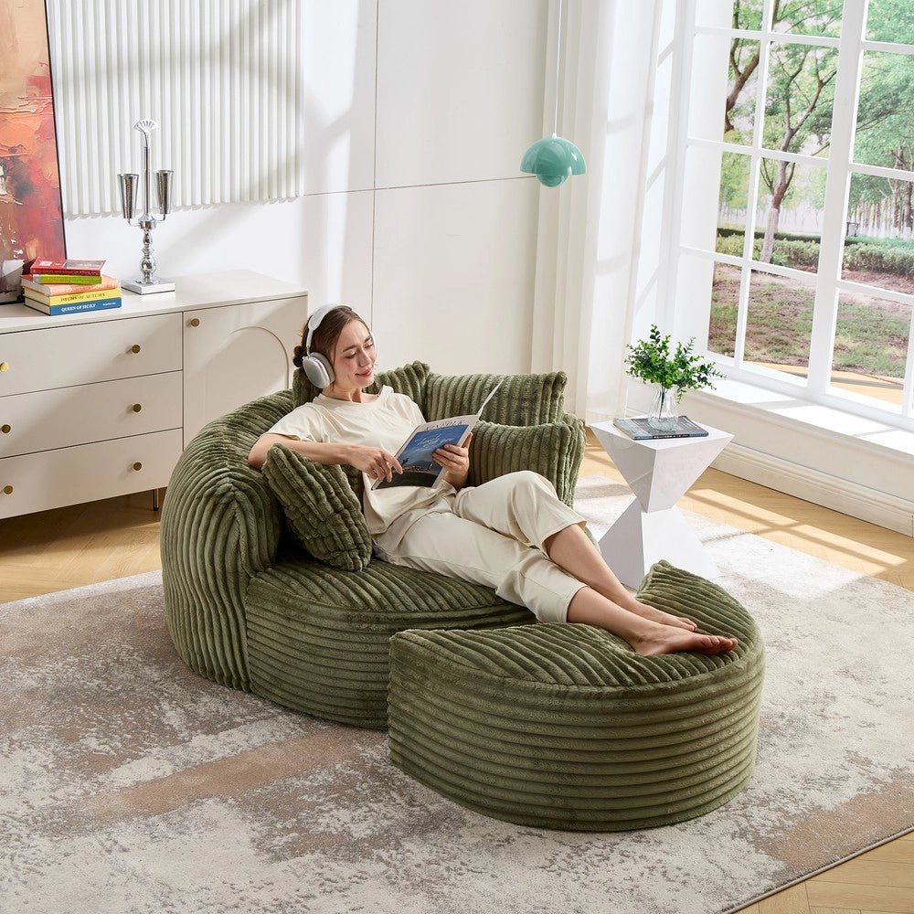 Divano letto senza gambe con pouf ¨C Minimal ¨C tessuto imbottito beige