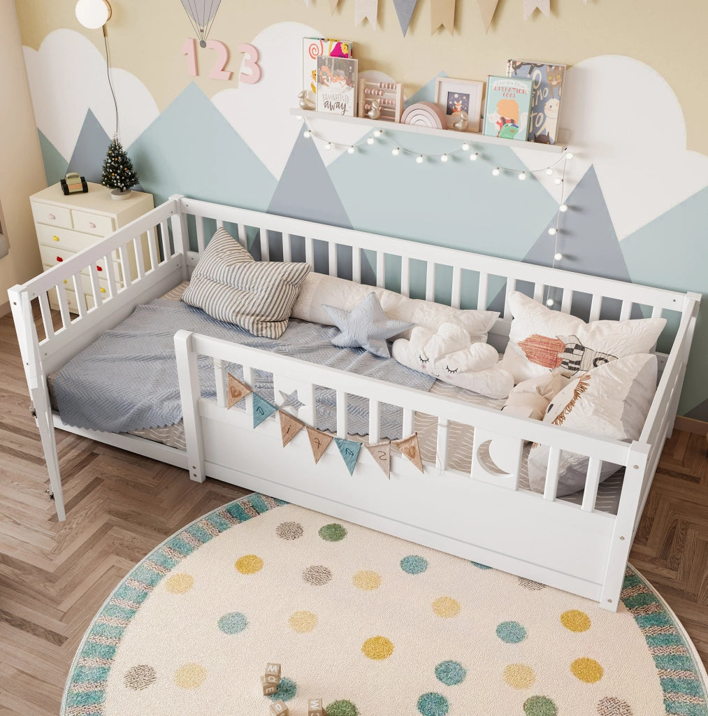 Letto per bambini 90x190 cm in pino bianco con sponde