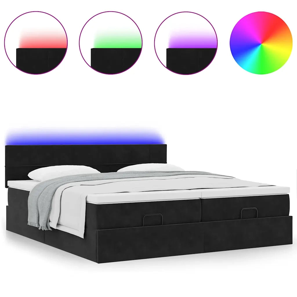Struttura Letto Pouf con Materassi Nero 200x200 cm Velluto