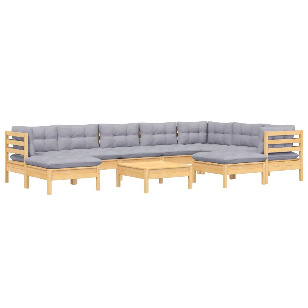 Set Divani da Giardino 10 pz con Cuscini Grigi Massello di Pino 3096712