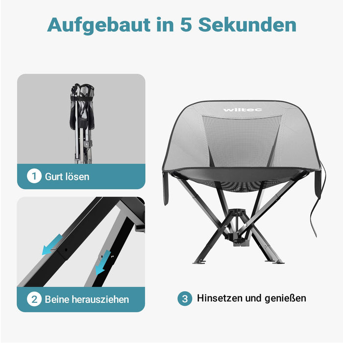 Sedia da campeggio pieghevole portatile 100 kg grigio nero