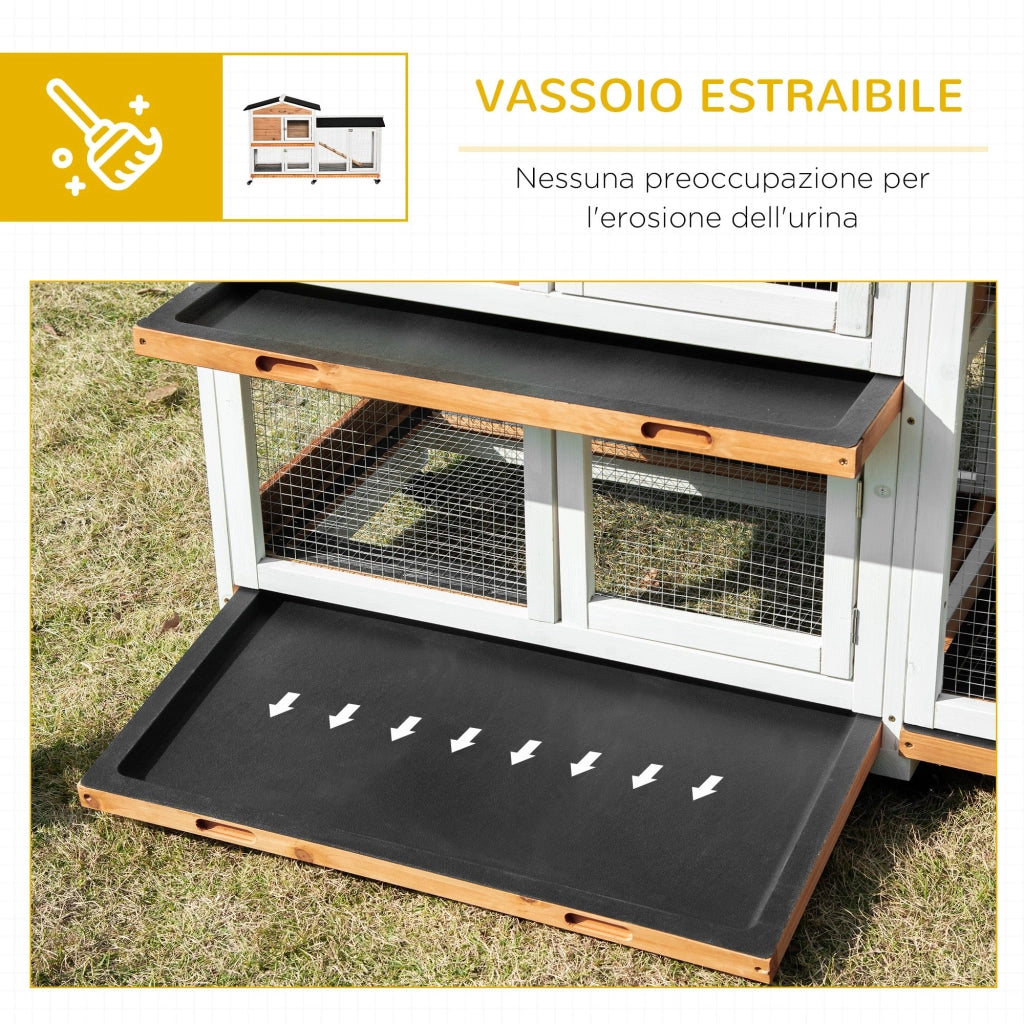Conigliera a 2 Livelli 157,4x53x99,5 cm in Legno Metallo e Bitume Giallo Bianco e Nero