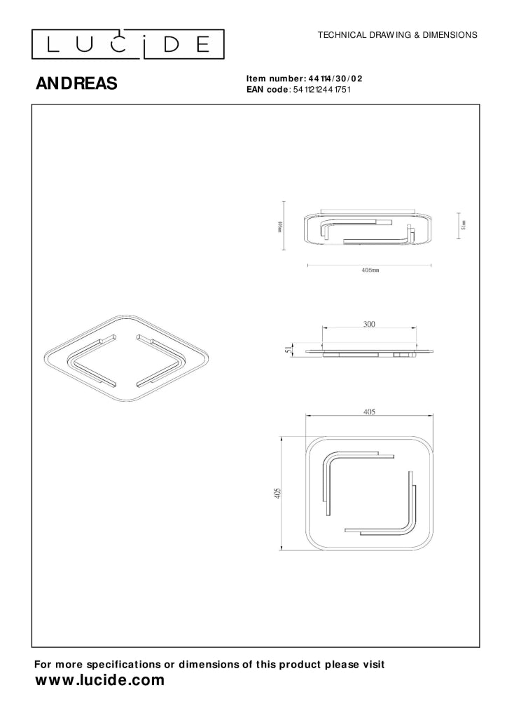 Plafoniera LED quadrata 40,5cm 30W oro Lucide Andreas