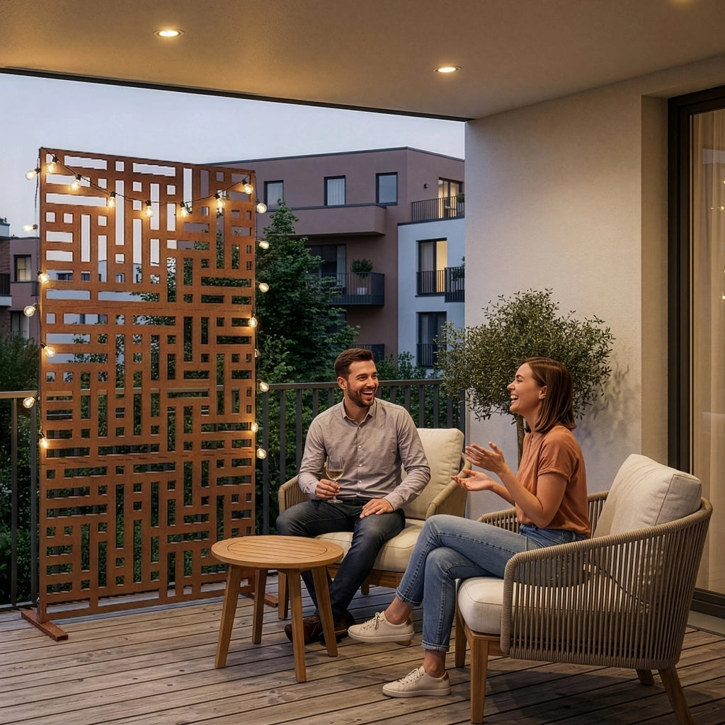 Pannello Divisorio Bernalda Struttura Traforata in Acciaio Corten 180 x 90 cm Marrone Ossidato casa.pro