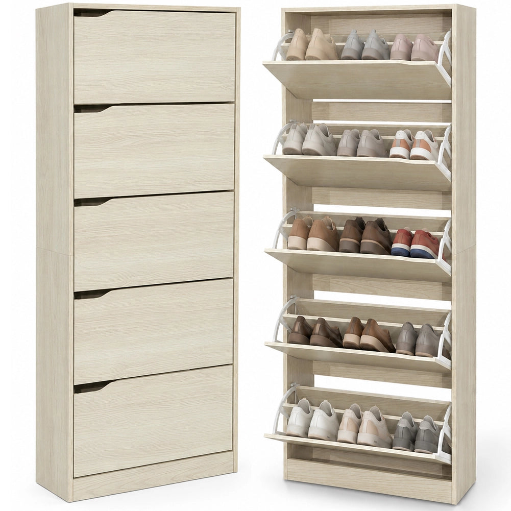 Scarpiera 5 Ripiani Olmo con Maniglia Scomparsa Scarpe Salvaspazio 63x24x170cm