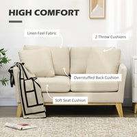 Divano 2 Posti 137x78x78 cm in Tessuto Effetto Lino Beige