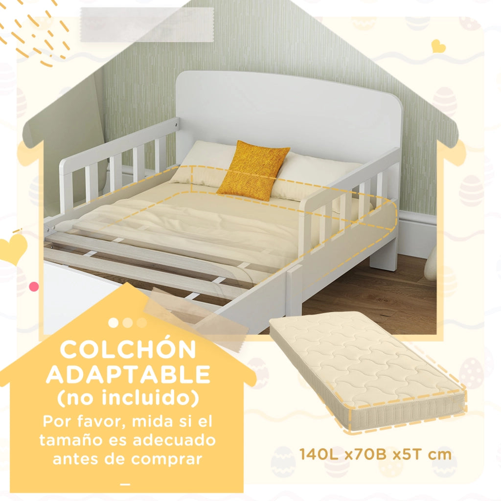 Letto singolo per bambini con barriera anticaduta e rete a doghe ¨C Xylo ¨C Bianco 70x140 cm