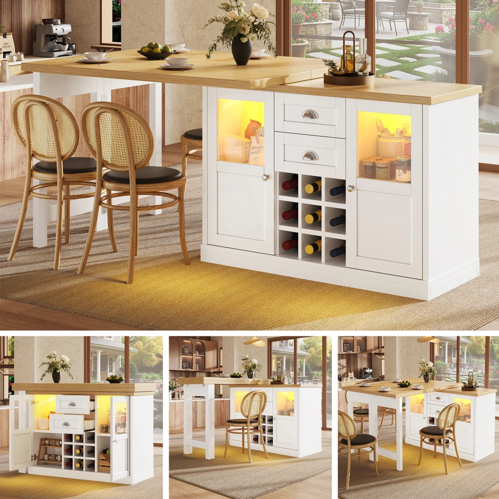 TAVOLO Allungabile 120-197 cm Girevole 360° MDF Bianco con LED e Contenitore