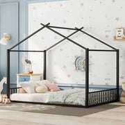Letto a baldacchino in metallo nero 140x200 cm con struttura a forma di casa