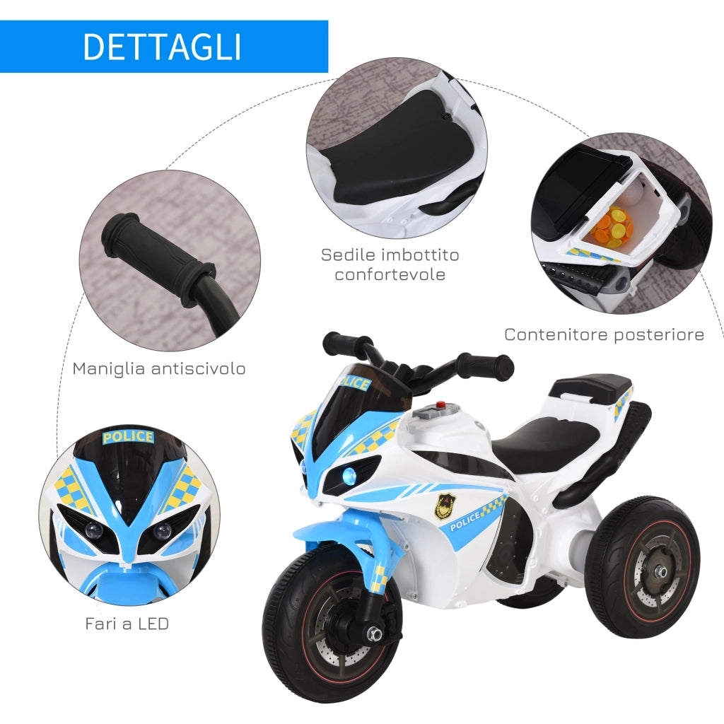 Moto a Spinta per Bambini 18-36 Mesi Cavalcabile a 3 Ruote con Musica e Fari Azzurro