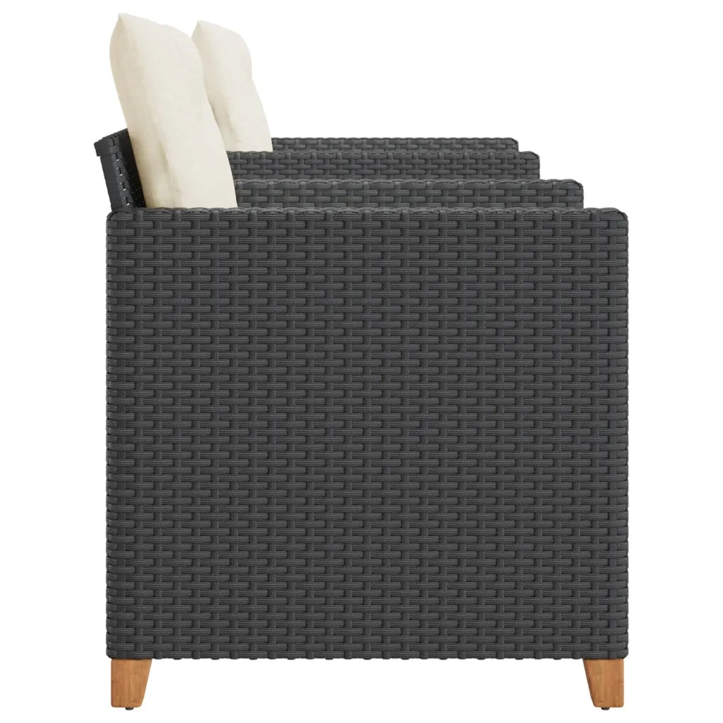 Set da BistrÃ² 3 pz con Cuscini Nero Polyrattan e Legno Acacia