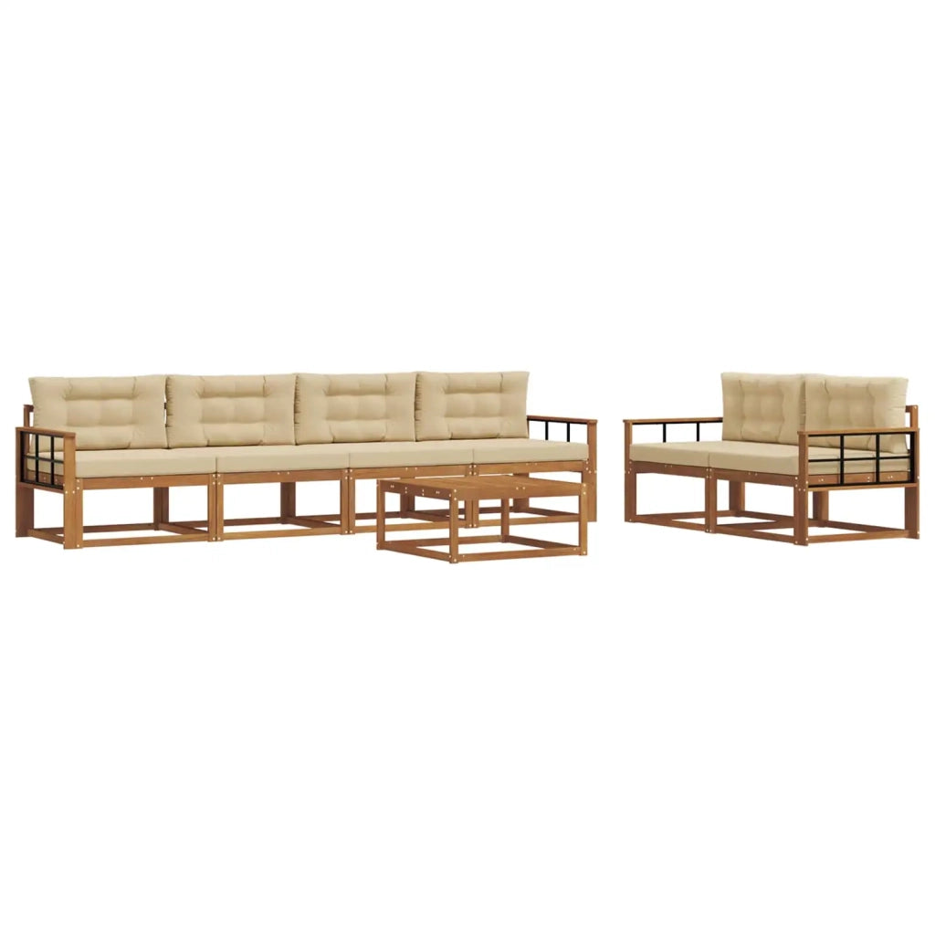 Set di divani da esterno con cuscino 7 pcs Naturale e Beige 3367241