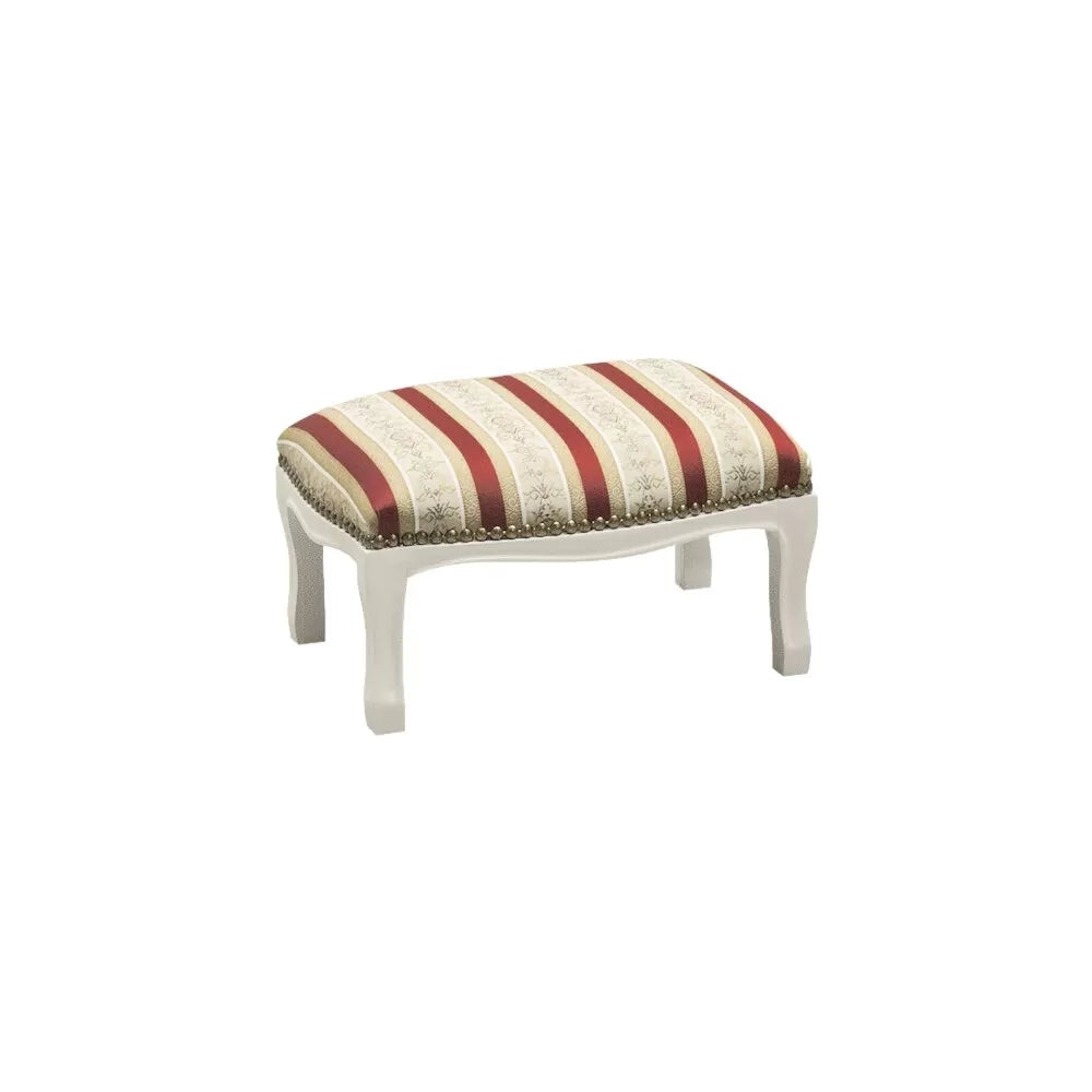 Poggiapiedi imbottito tessuto rosso legno shabby bianco 30x20x10 - Mobili 2G