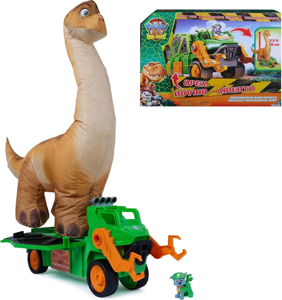 Paw Patrol: The Dino Movie, Megasaurus Dino veicolo con dinosauro giocattolo gonfiabile da 76,2 cm e personaggio Rocky,