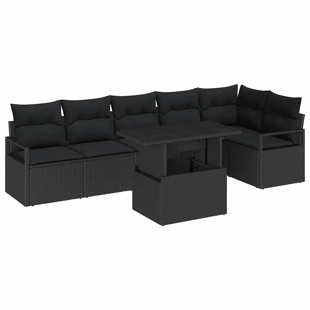 Set Divano da Giardino con archiviazione 7 pcs Nero polyrattan 3348839