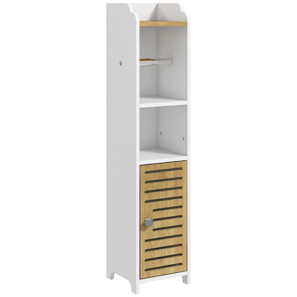 Mobile Bagno con Portarotolo e Ripiani ¨C Zephmum ¨C 18x20x90 cm Bianco e Rovere