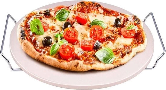 Pietra da pizza per forno e griglia - diametro 33 cm - con maniglie metalliche rimovibili