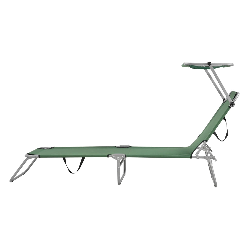 Lettino prendisole con parasole basculante acciaio poliestere argento opaco verde scuro 03_0006409