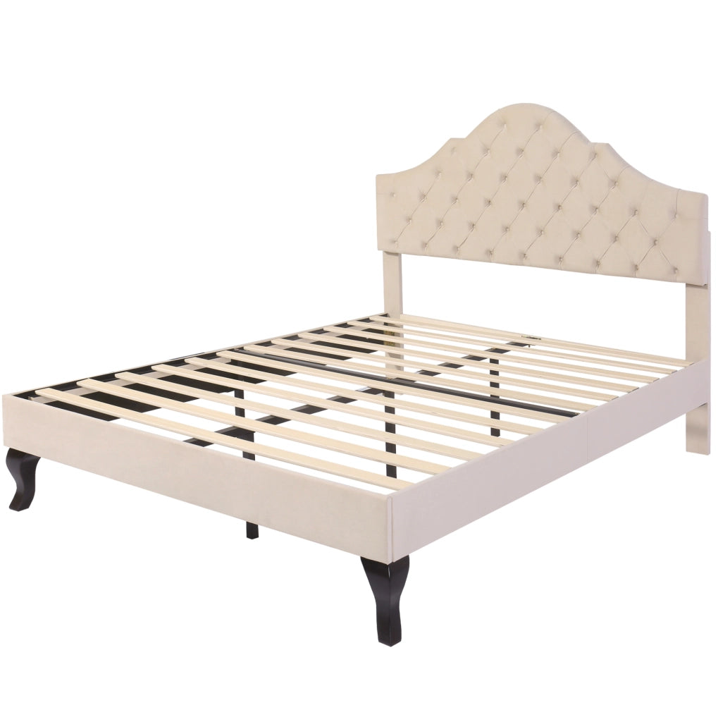 Letto imbottito 140x190 cm; testiera regolabile; velluto bianco sporco
