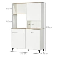 Dispensa Cucina in Truciolato e MDF con Ripiani Aperti, Armadietti e Cassetto, 119x41x180 cm, Bianco