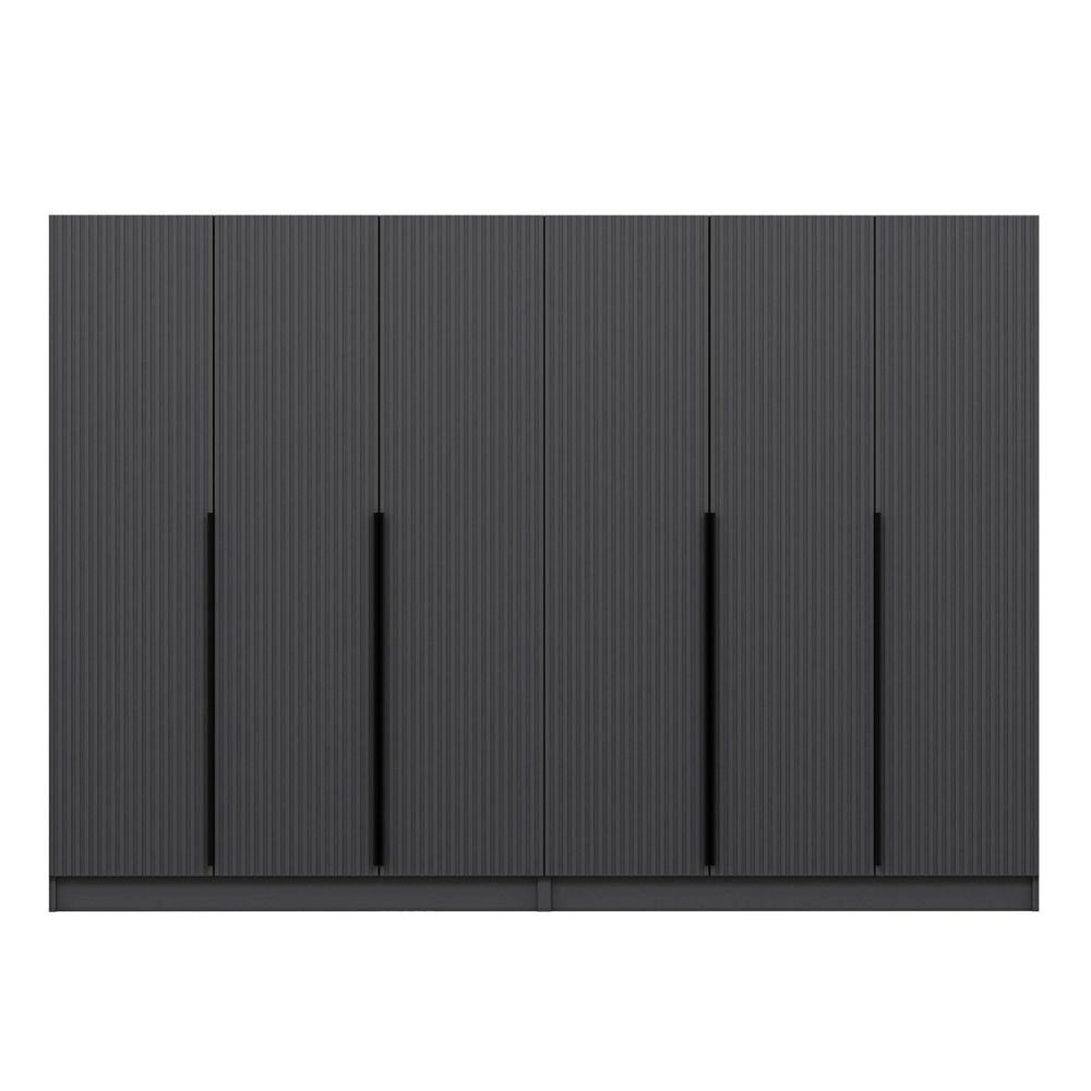 Armadio Kale 6 ante battenti effetto cannettato antracite 270x52x210H – Eleganza e capienza