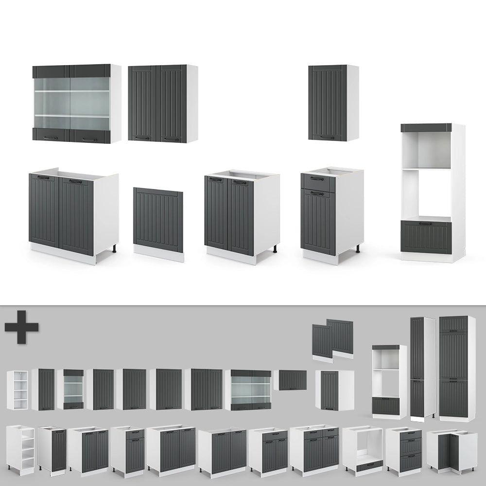 Vicco Cucina componibile Antracite casa di campagna/bianco 300 cm con armadio alto, PL Marmo
