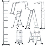 Scala pieghevole 7 in 1 61 x 15 x 371 cm multifunzionale portatile antiscivolo alluminio argento 20_0019047