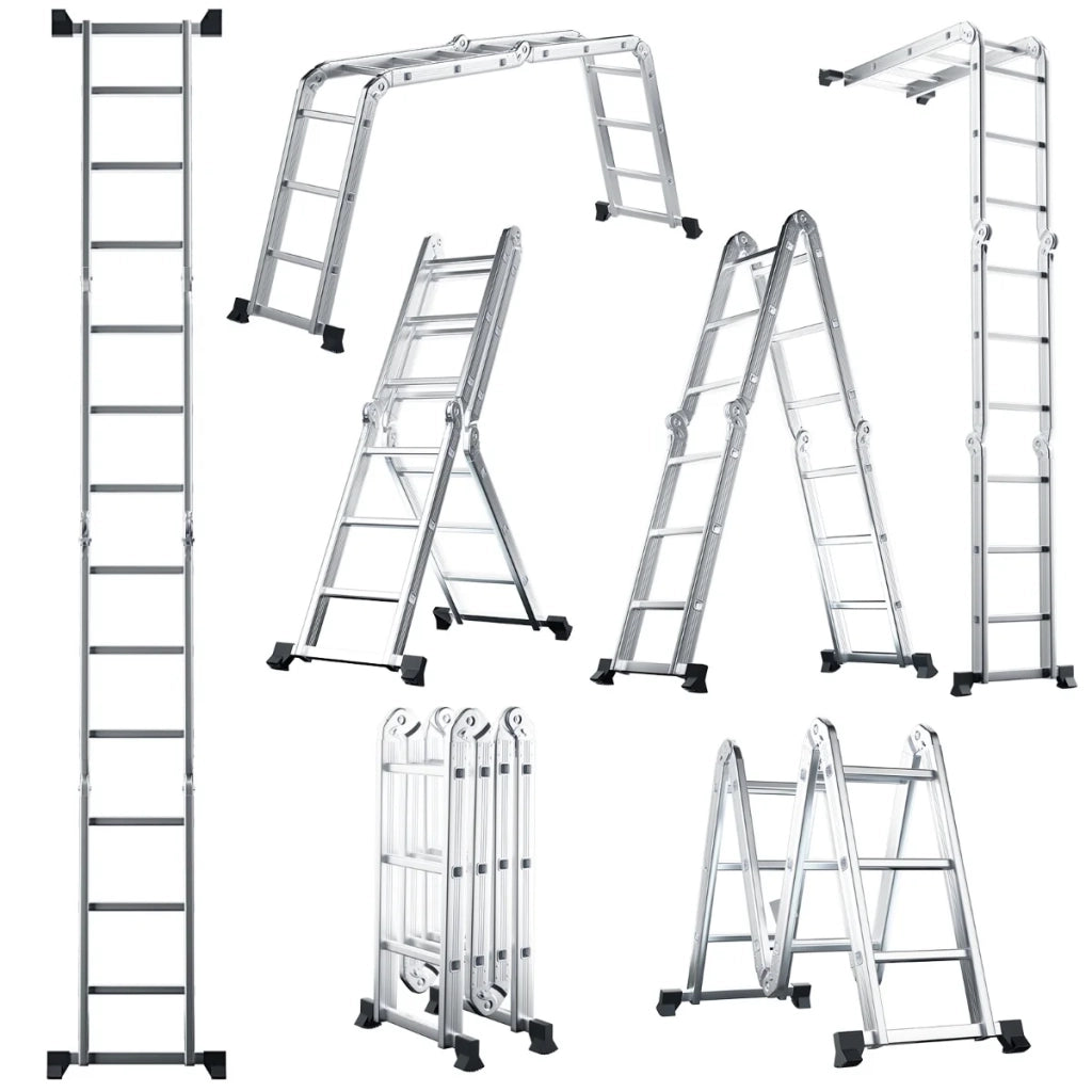 Scala pieghevole 7 in 1 61 x 15 x 371 cm multifunzionale portatile antiscivolo alluminio argento 20_0019047