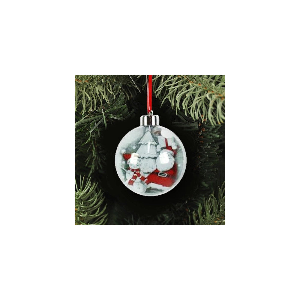 Trade Shop - 3 Palline Natalizie Trasparenti Con Stampa Babbo Natale Nastro Colore Rosso -