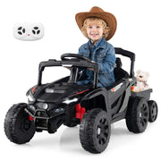 Macchina elettrica bambini utv con rimorchio staccabile-Macchinine giocattoli bambini trattore 12v telecomando Nero