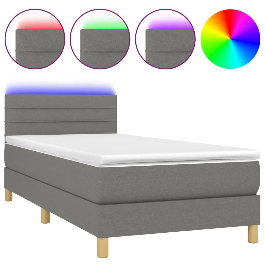 Letto a Molle Materasso e LED Grigio Scuro 90x190 cm in Tessuto 3133758