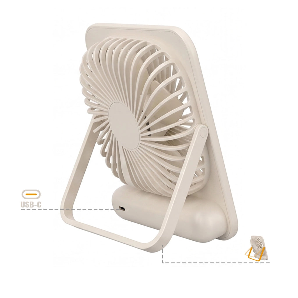 Ventilatore da Tavolo 3 Velocità Ricaricabile USB-C con Supporto Inclinabile Bianco Apokin