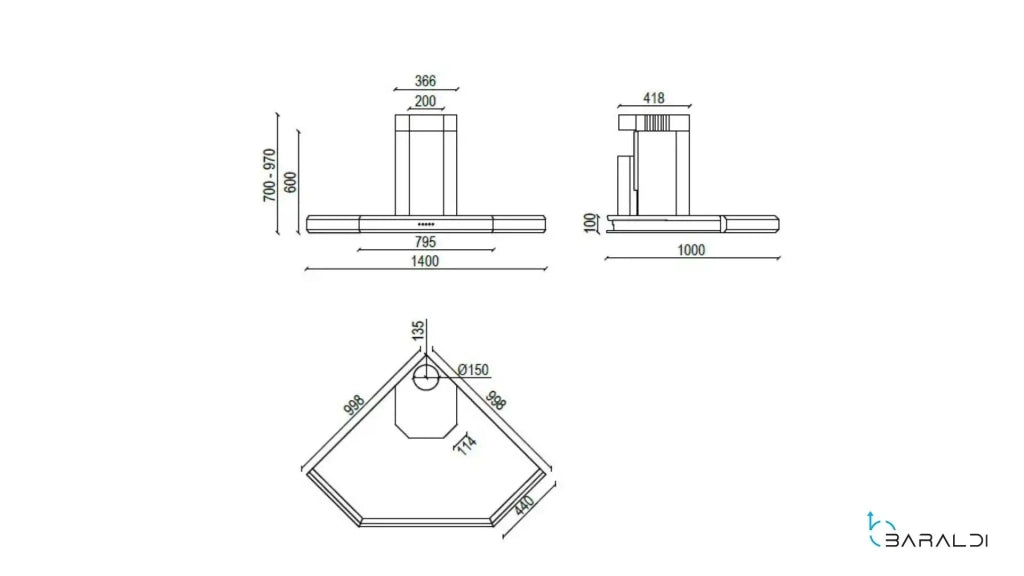 CAPPA GIOVIA ANGOLO cm 100x100 - Inox - 800 m3/h