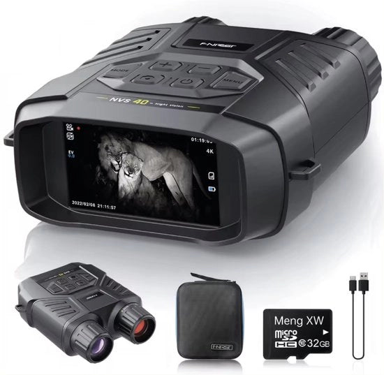 Nachtkijker Verrekijker Infrarood con Portata di 300 metri - Interfaccia USB - Slot TF per schede di memoria - Memoria di registrazione - Obiettivo - Lente: 25 mm - Zoom fino a 6x - Dimensioni: 136 x 153 x 56 mm