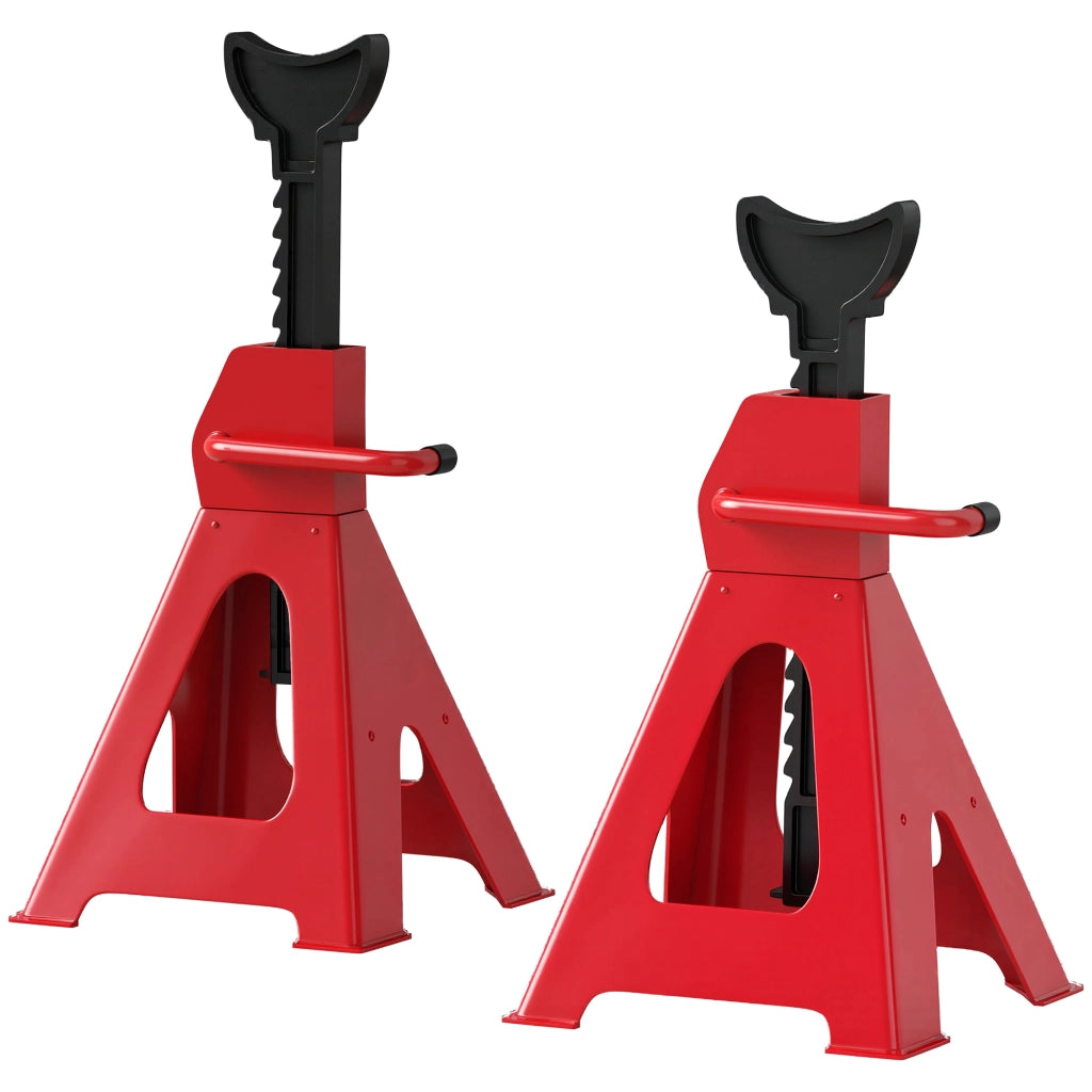 Set 2 Cavalletti Auto da 3 Tonnellate Regolabili da 29-42.5 cm, Acciaio al Carbonio e Ghisa, Rosso