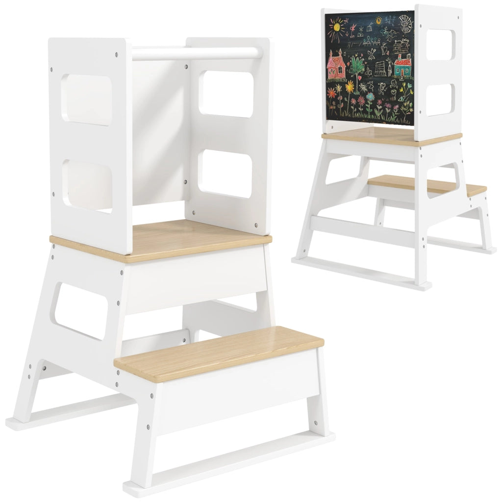 Torre Montessoriana Scala con Ringhiera e Lavagna 55x52,5x87,5 cm Bianco e color Legno