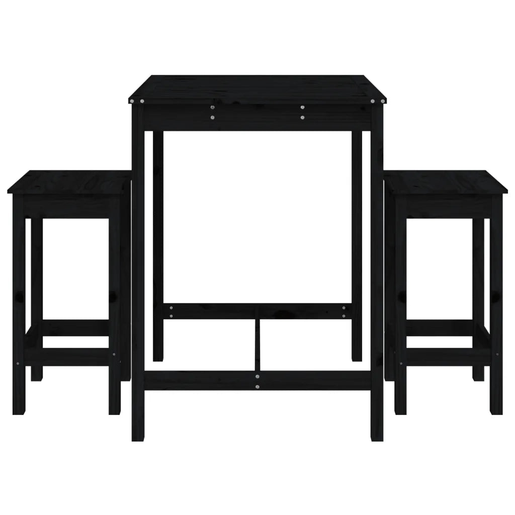 Set Bar da Giardino 3 pz Nero in Legno Massello di Pino 3154729