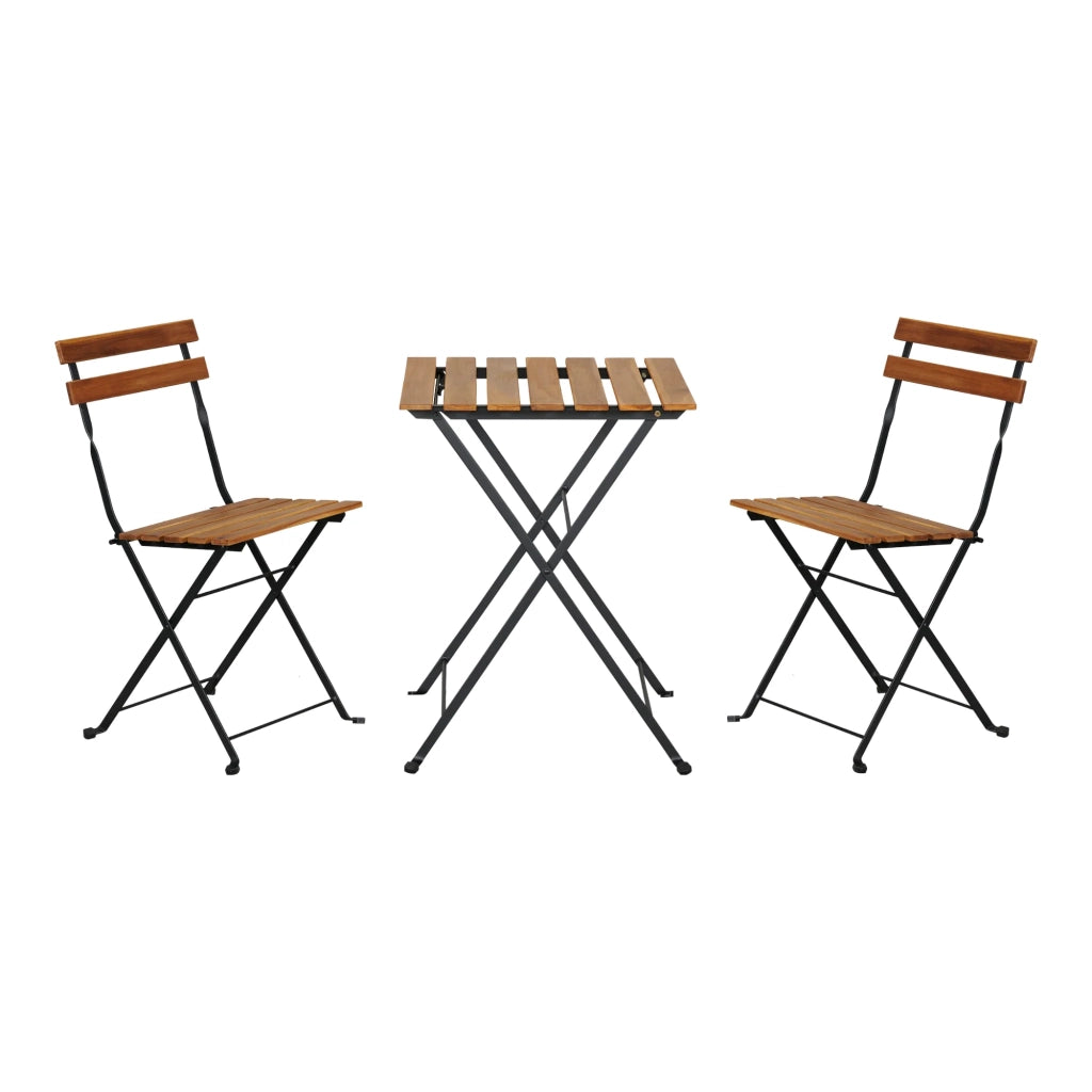 Set bistrot 3 pezzi acciaio e legno di acacia nero naturale 03_0010678