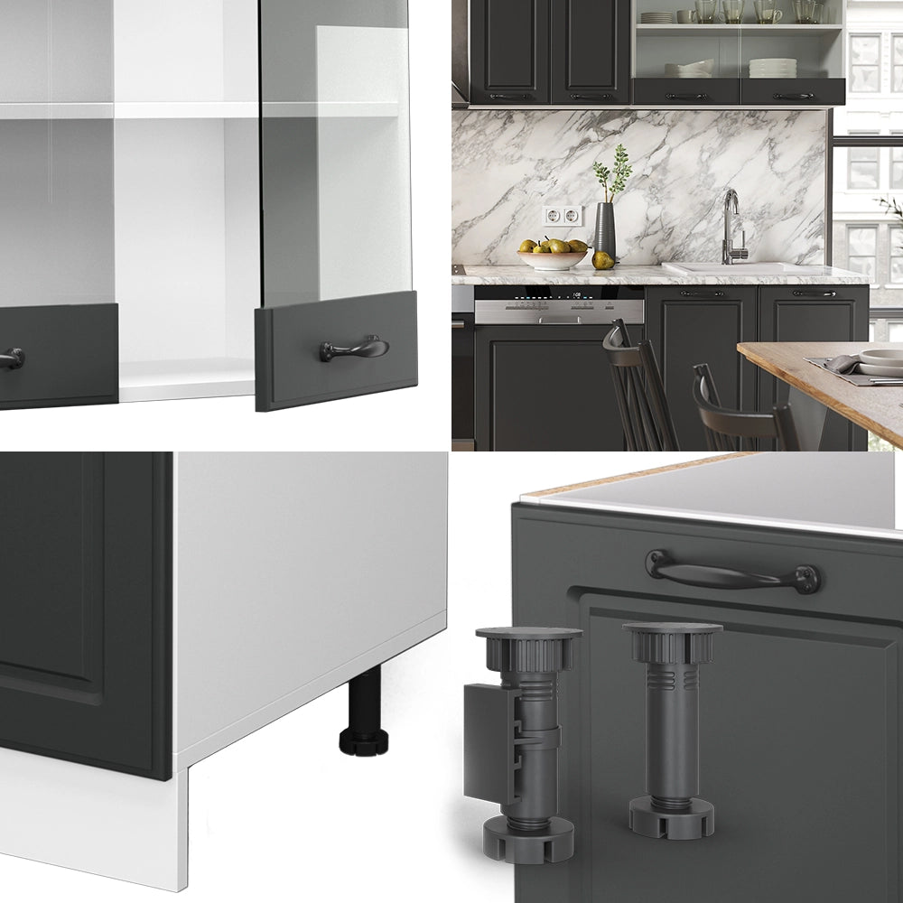 Cucina componibile R-Line Antracite rustico/Bianco 300 cm, PL Rovere Vicco