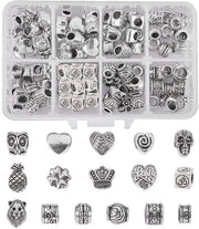 96 pezzi di spacer per collana con 16 stili di fori grandi, antichi kralen in acciaio argentato, mista con kralen europee per creare collane, bracciali e accessori.