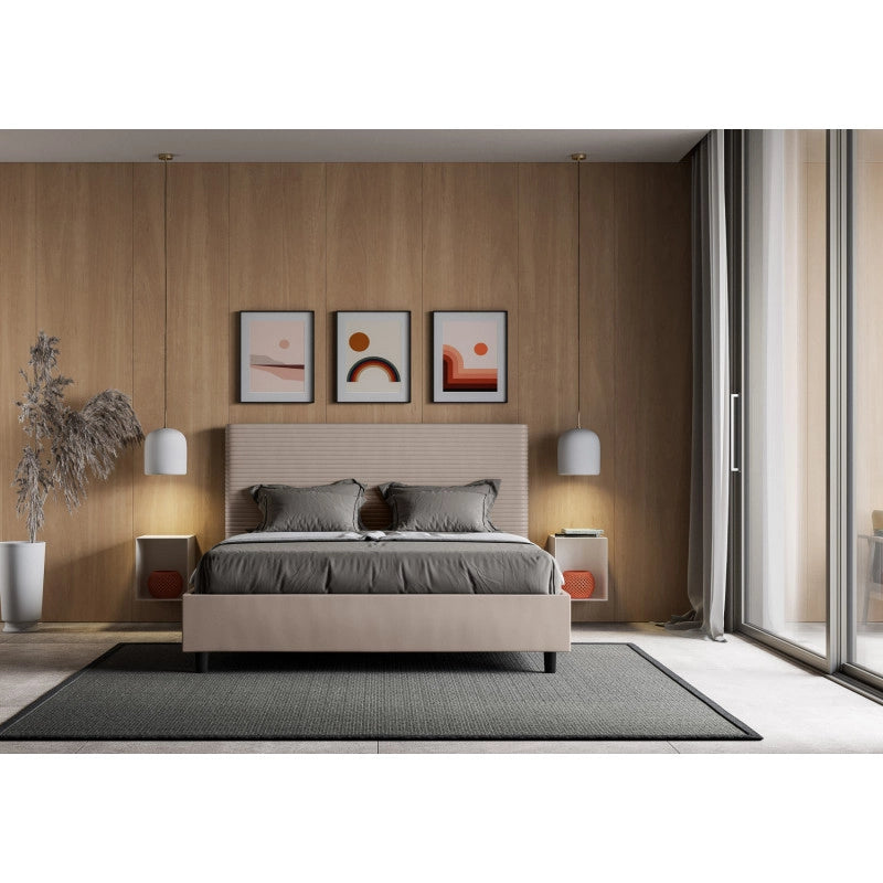 Letto imbottito Matrimoniale 170x190 cm Focus - Similpelle,Senza rete,Tortora