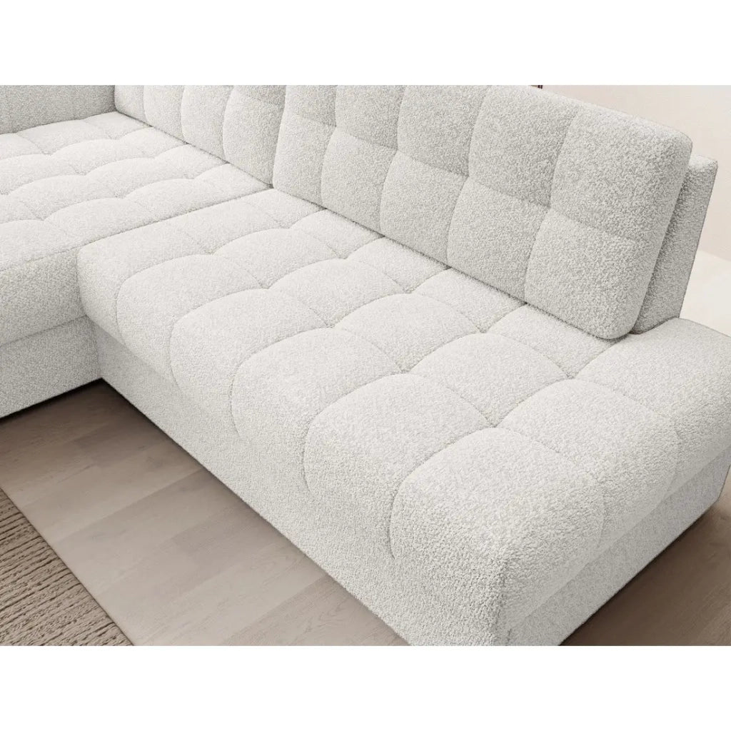 Divano angolare convertibile CUBITO bianco bouclé 240 cm con contenitore e letto