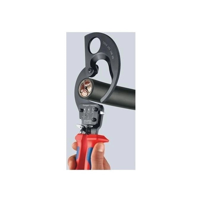 Knipex 95 31 250 Tagliacavi Manuale con Sistema a Cricchetto per Cavi in Rame e Alluminio Lunghezza 250 mm colore Blu Rosso