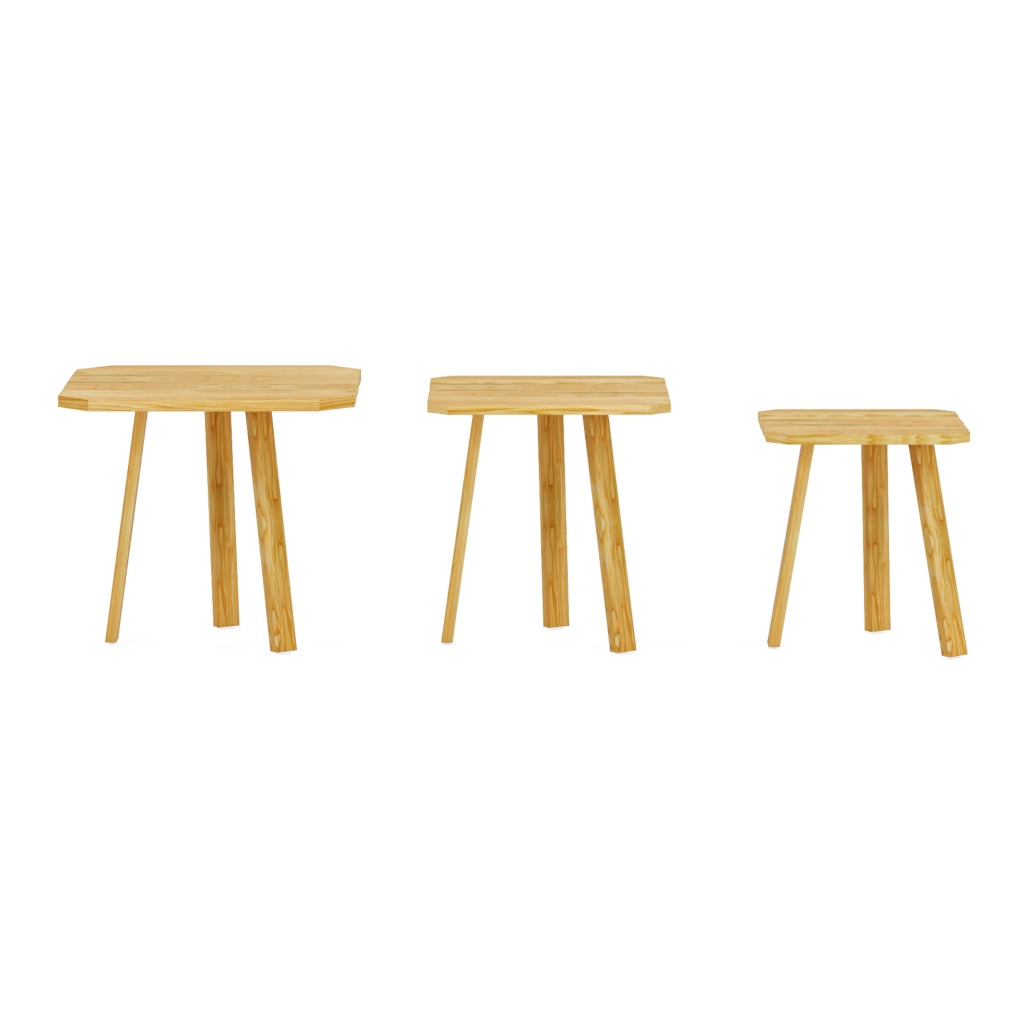 Set di 3 Tavolini Bassi da Salotto Masku Tavolini Sovrapponibili in Legno di Pino Naturale [en.casa]