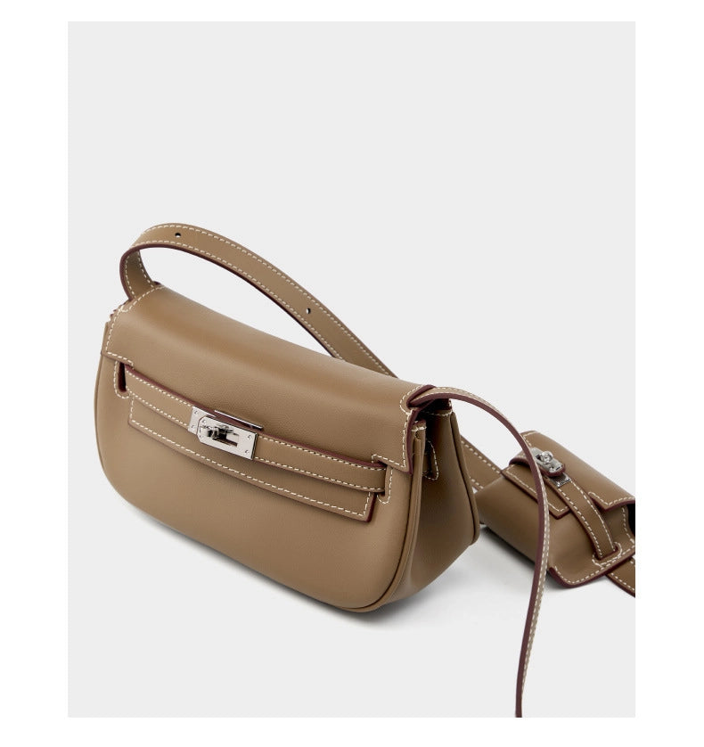 Borsa a tracolla da donna in vera pelle, borsa da sera grigia