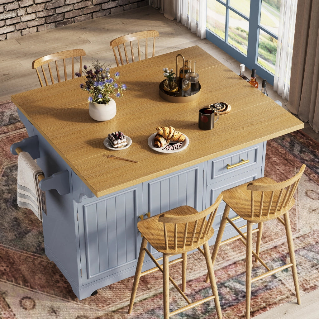 Isola da cucina 120x40(80)x95 cm con piani estensibili in MDF blu