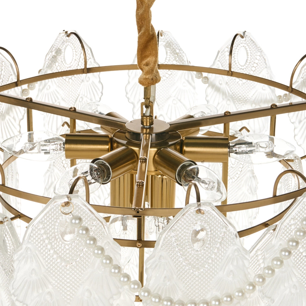 Lampadario in ottone, metallo e vetro ⌀ 46 cm Lampada a sospensione stile glamour