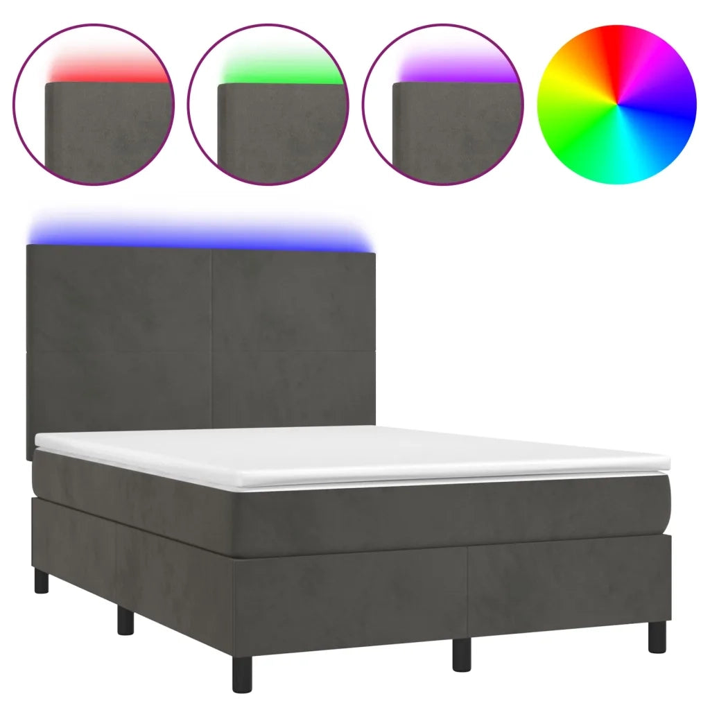 Letto a Molle con Materasso e LED Grigio Scuro 140x200 cm 3136006