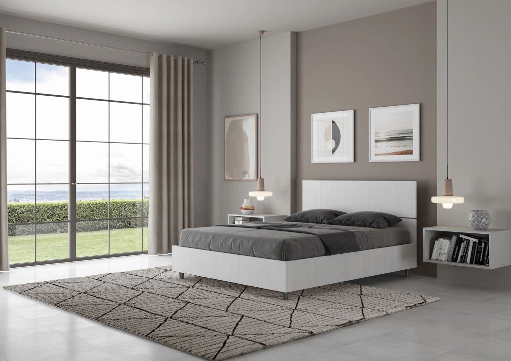 Letto Matrimoniale Francese 140x190 cm Senza Rete Demas Testata Dritta Bianco Frassino