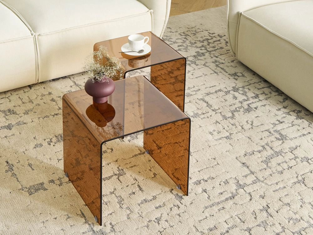 Set di 2 Tavolini Rettangolari a Nido in Vetro marrone stile Minimalista soggiorno